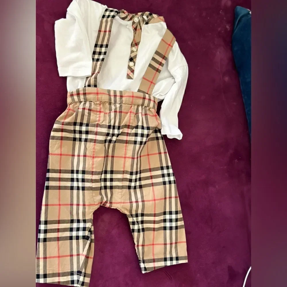 Burberry 12 month check overalls + body set